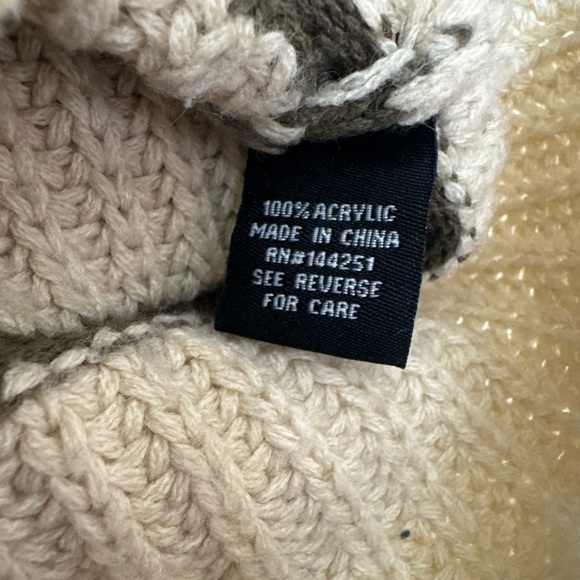 Women’s Knit Cropped Sweater Size Medium Beige With Green Stripes - Picture 4 of 5